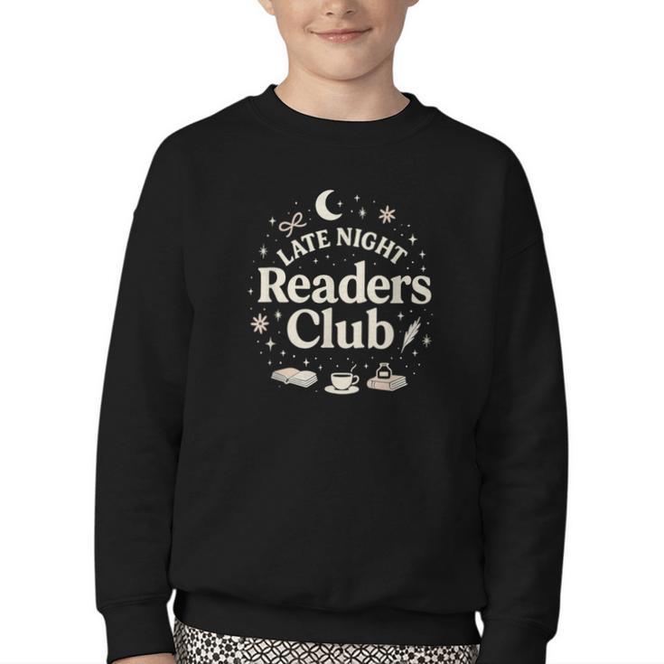 Late Night Readers Club Moon & Stars Book Lover Youth Crewneck Sweatshirt