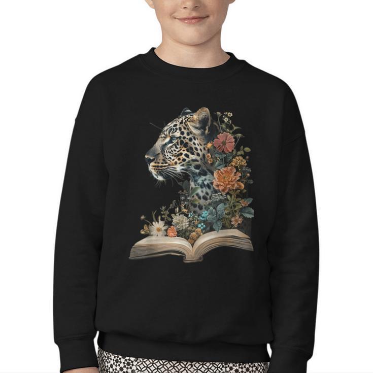 Leopard Book Flower Youth Crewneck Sweatshirt