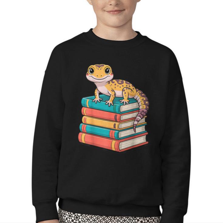 Leopard Gecko Book Lover Reading Youth Crewneck Sweatshirt