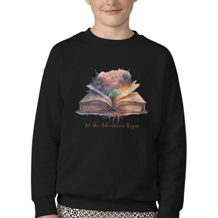 Let The Adventures Begin Book Lovers Magical Whimsical Art Youth Crewneck Sweatshirt