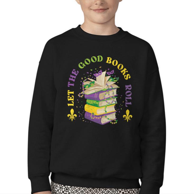 Let The Good Books Roll Mardi Gras Reading Youth Crewneck Sweatshirt