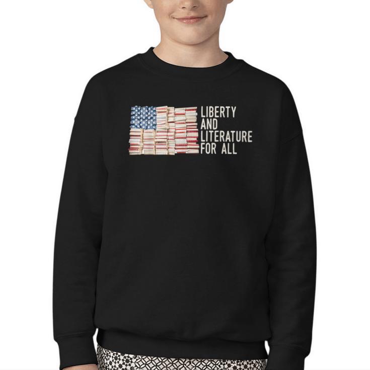 Liberty And Literature For All Reading USA Book Lover Youth Crewneck Sweatshirt