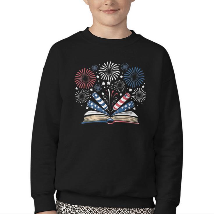 Librarian 4th July Book Lover Bookworm Patriotic Books Youth Crewneck Sweatshirt
