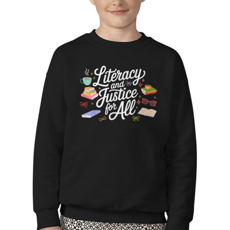 Literacy And Justice For All Protect Libraries Banned Books Youth Crewneck Sweatshirt