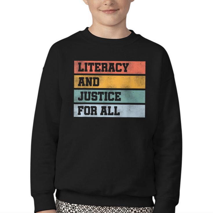 Literacy And Justice For All Stop Book Banning Banned Books Youth Crewneck Sweatshirt