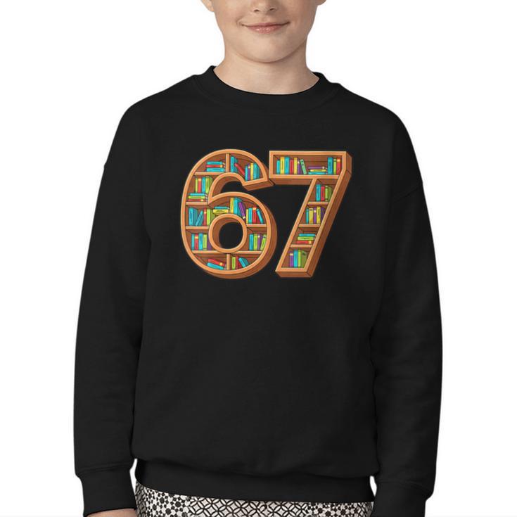 Literary 67 Bookshelf Six Seven Reading Meme Youth Crewneck Sweatshirt