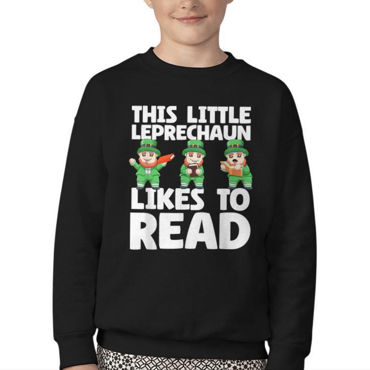 This Little Leprechaun Likes To Read St Patrick's Day Book Youth Crewneck Sweatshirt