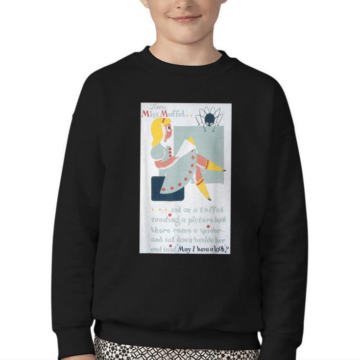 Little Miss Muffet Reading a Picture Book Youth Crewneck Sweatshirt