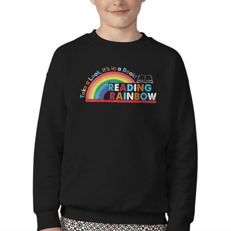Take A Look A Book Vintage Reading Librarian Rainbow Youth Crewneck Sweatshirt