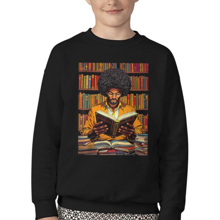Man Reading Book Black History Month Book Lover Afro Youth Crewneck Sweatshirt