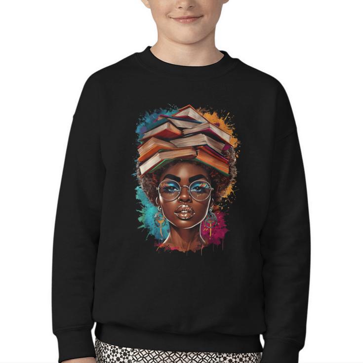Melanin Girl Afro Book Lover Librarian Teacher Student Youth Crewneck Sweatshirt