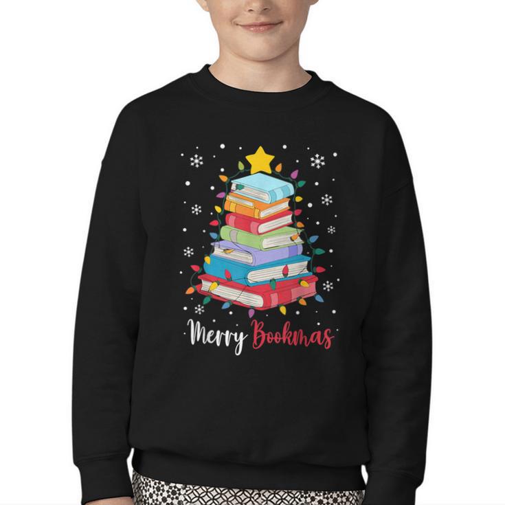 Merry Bookmas Book Christmas Tree Lights Xmas Men Women Kids Youth Crewneck Sweatshirt
