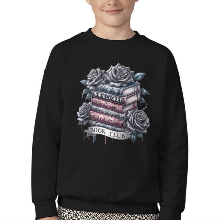 Morally Grey Book Club Floral Book Lover Graphic Youth Crewneck Sweatshirt