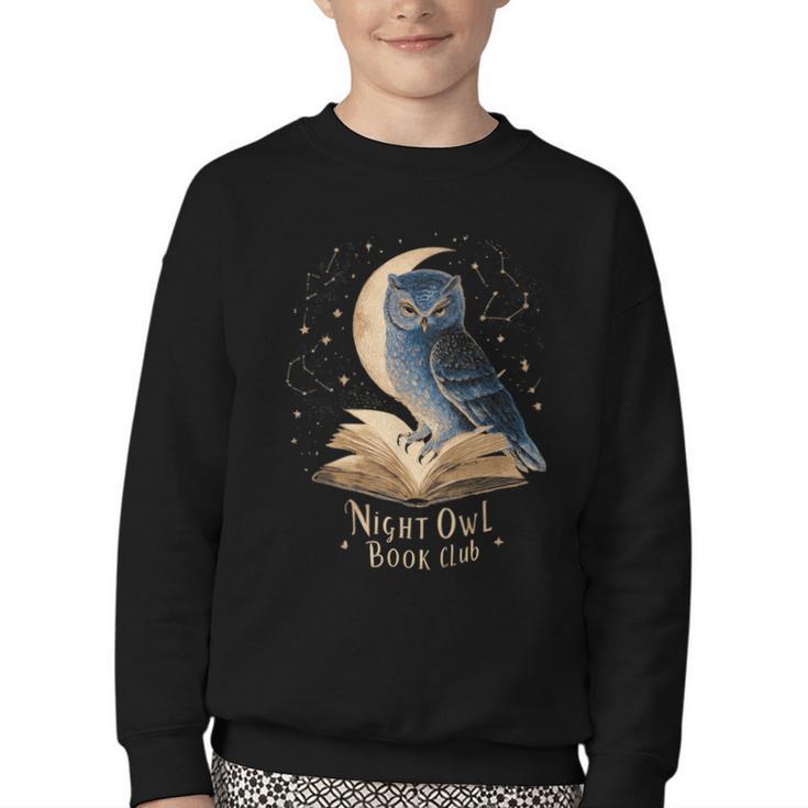 Night Owl Book Club Crescent Moon Late Night Reading Youth Crewneck Sweatshirt