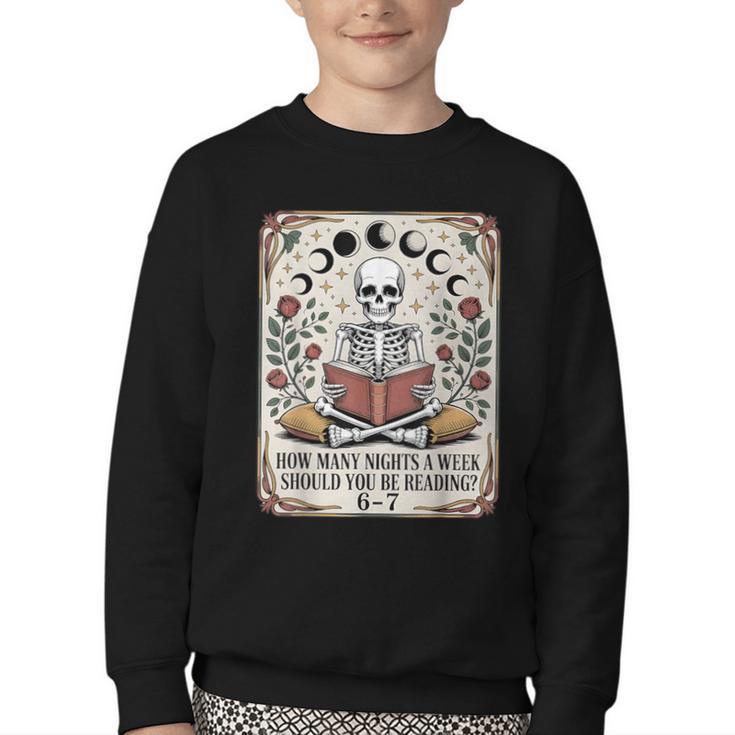 How Many Nights Reading Meme 6 7 Book Lover Youth Crewneck Sweatshirt
