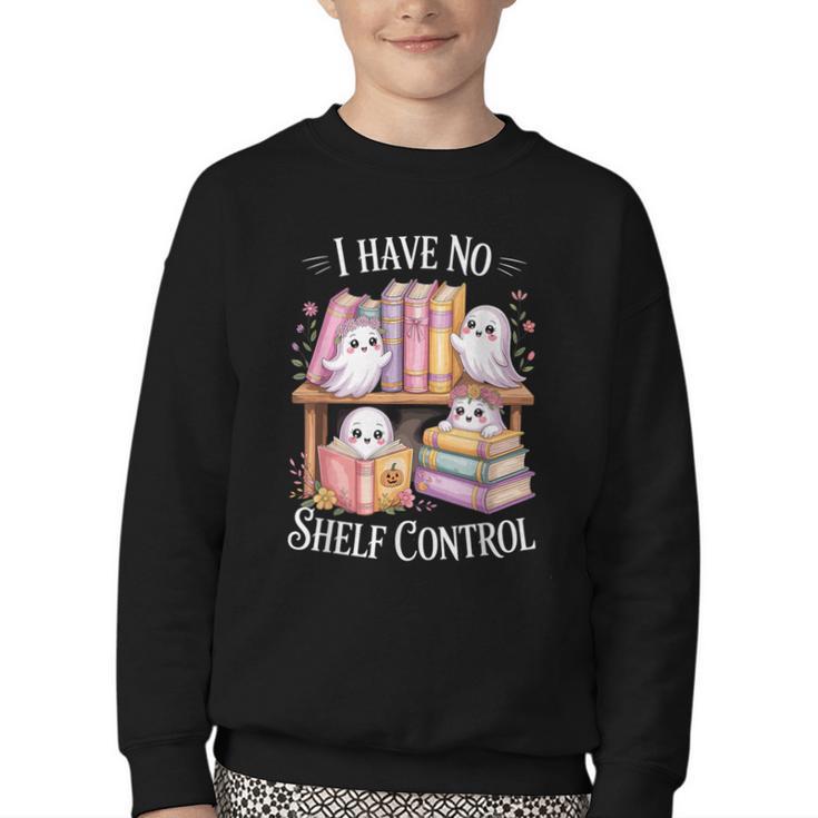 I Have No Shelf Control Ghost Reading Books Pun Youth Crewneck Sweatshirt