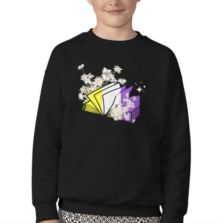 Non-Binary Book Lover Nonbinary Daisy LGBT Reading Pride Youth Crewneck Sweatshirt