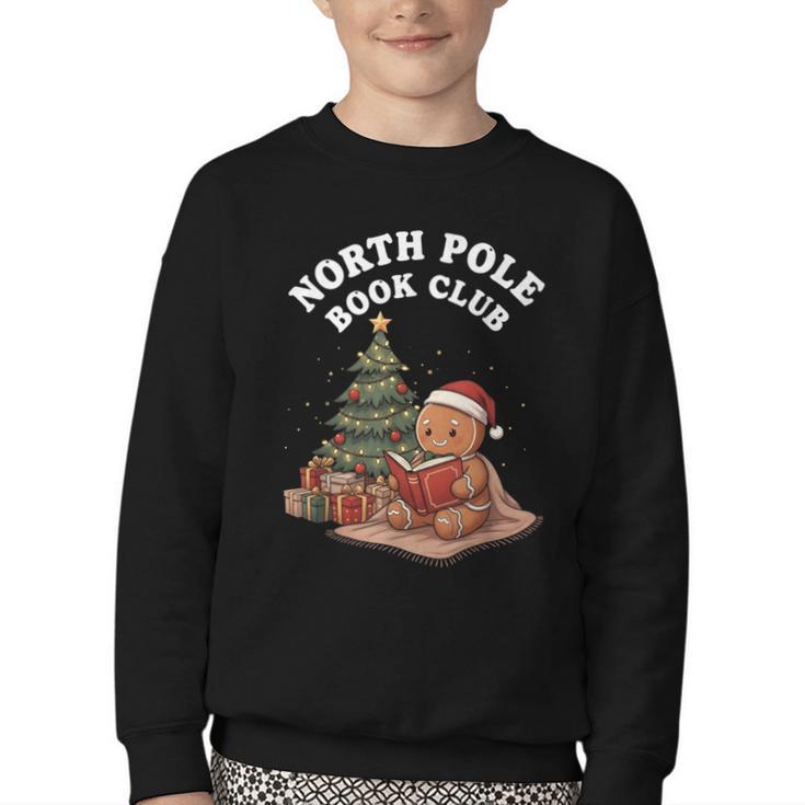 North Pole Book Club Gingerbread Christmas Reading Youth Crewneck Sweatshirt