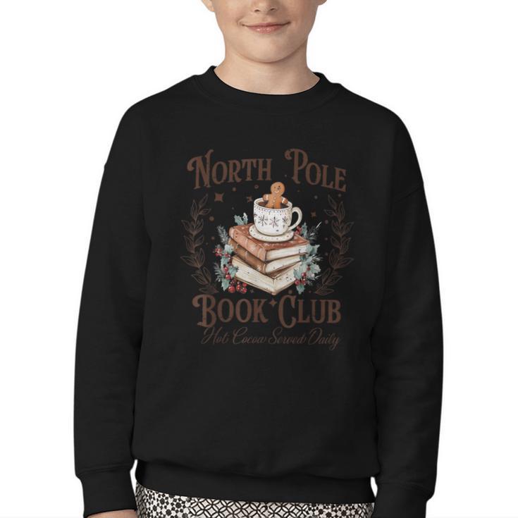 North Pole Book Club Hot Cocoa Served Daily Librarian Xmas Youth Crewneck Sweatshirt