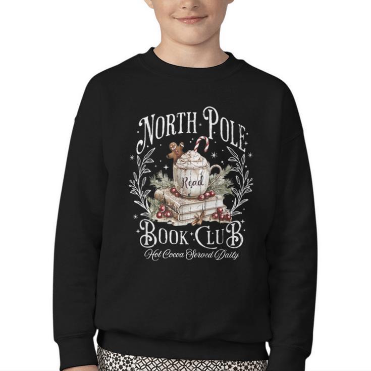 North Pole Book Club Hot Cocoa Served Daily Youth Crewneck Sweatshirt