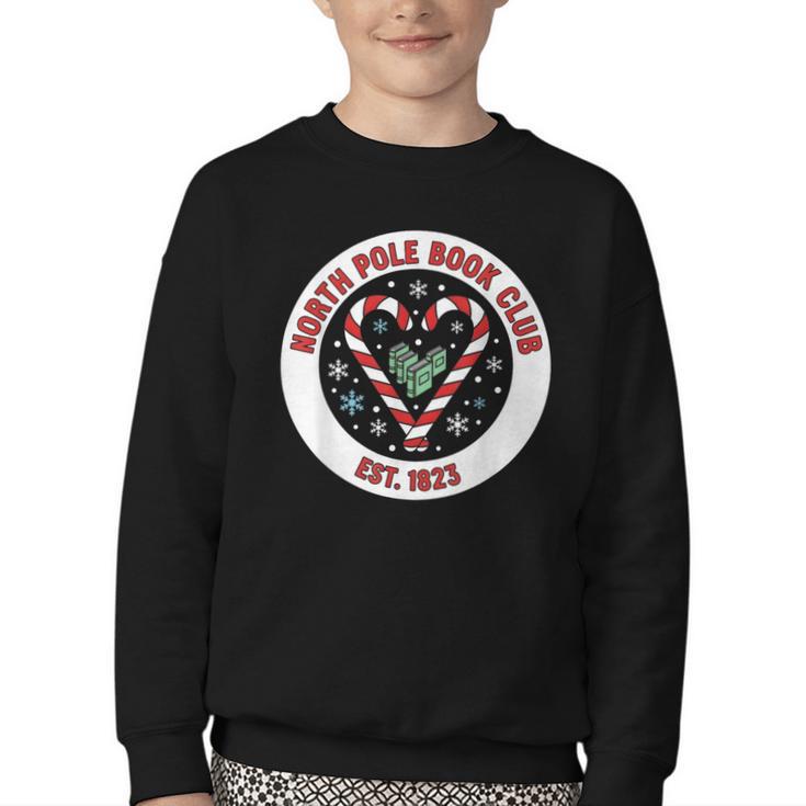 North Pole Book Club Shirt Candy Cane Christmas Youth Crewneck Sweatshirt