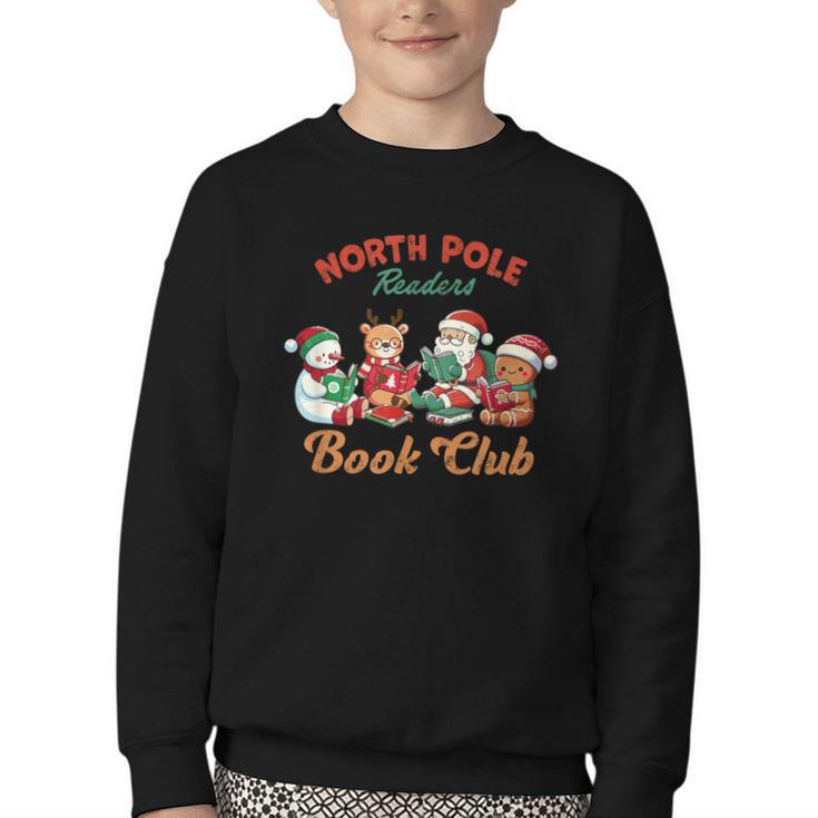 North Pole Readers Book Club Reading Book Christmas Youth Crewneck Sweatshirt