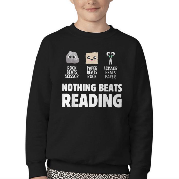 Nothing Beats Reading Librarian Book Bookworm Youth Crewneck Sweatshirt