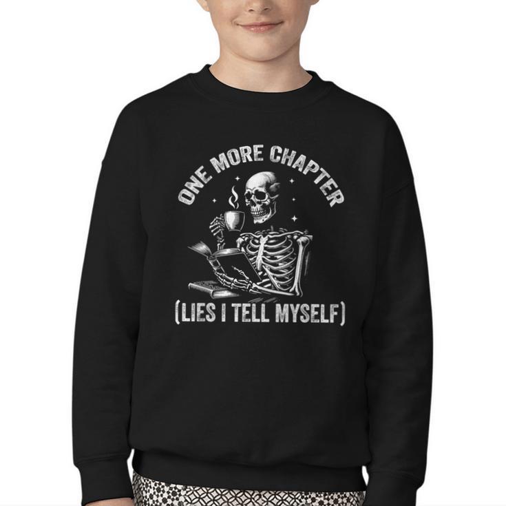 One More Chapter Skeleton Reading Book Lover Bookworm Youth Crewneck Sweatshirt