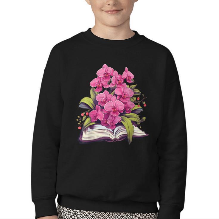 Orchids Flowers Book Floral Youth Crewneck Sweatshirt