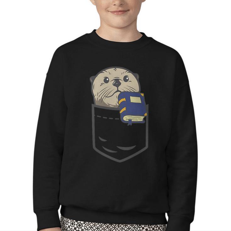 Otter Cute Read Reading Book Librarian Across America Kids Youth Crewneck Sweatshirt