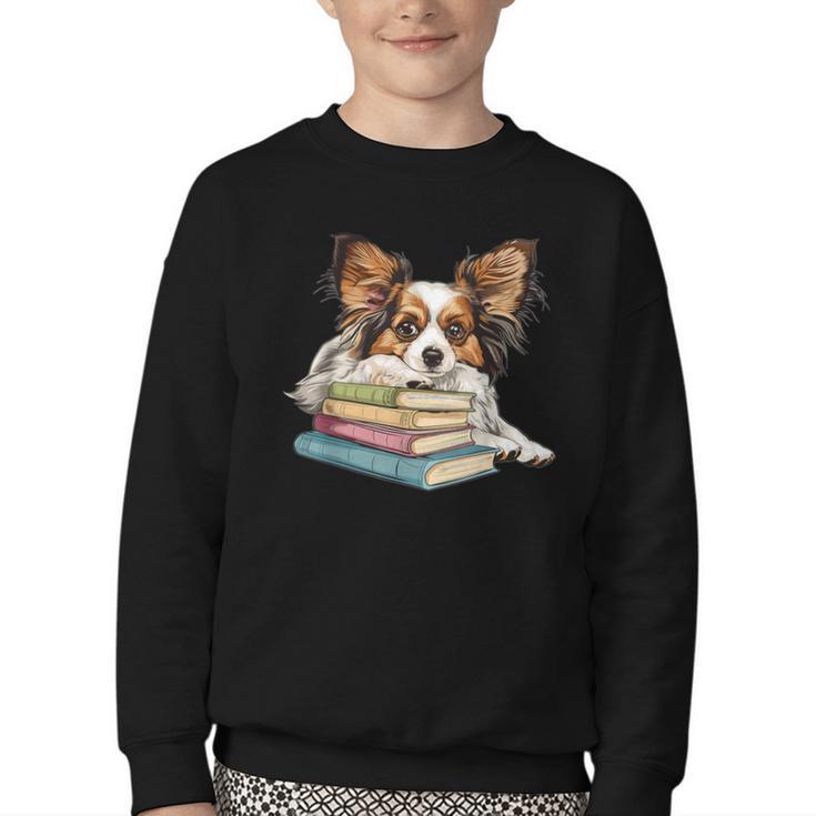 Papillon Books Reading Dog Breed Graphic For Men Women Kids Youth Crewneck Sweatshirt