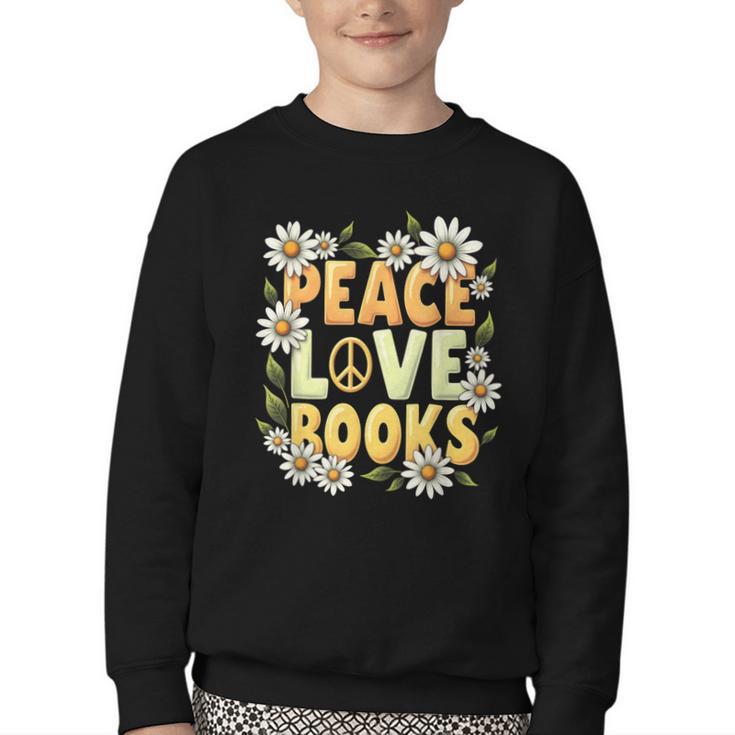 Peace Love Books Librarian Teacher Life Book Library Youth Crewneck Sweatshirt