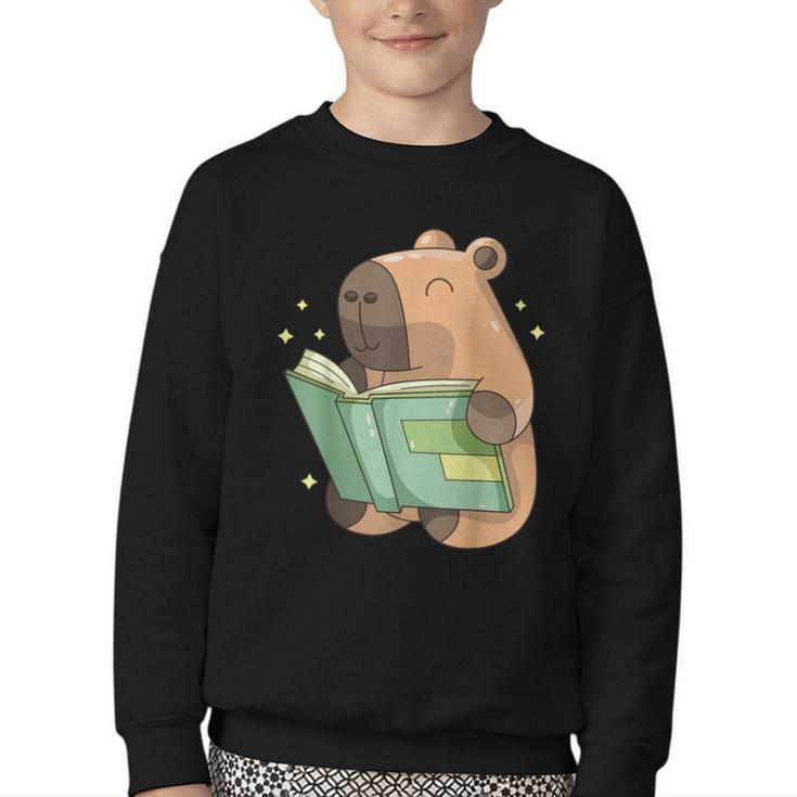 Pet Capybara Is Reading Library Capy Word Book Day Teacher Men Women Kids Youth Crewneck Sweatshirt