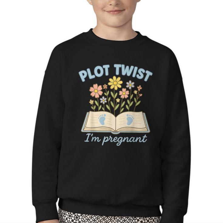 Plot Twist I'm Pregnant Literary Pregnancy Announcement Book Youth Crewneck Sweatshirt