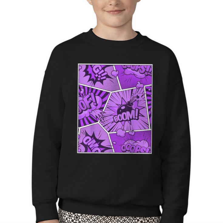 Purple Comic Book Purple Color Graphic Youth Crewneck Sweatshirt