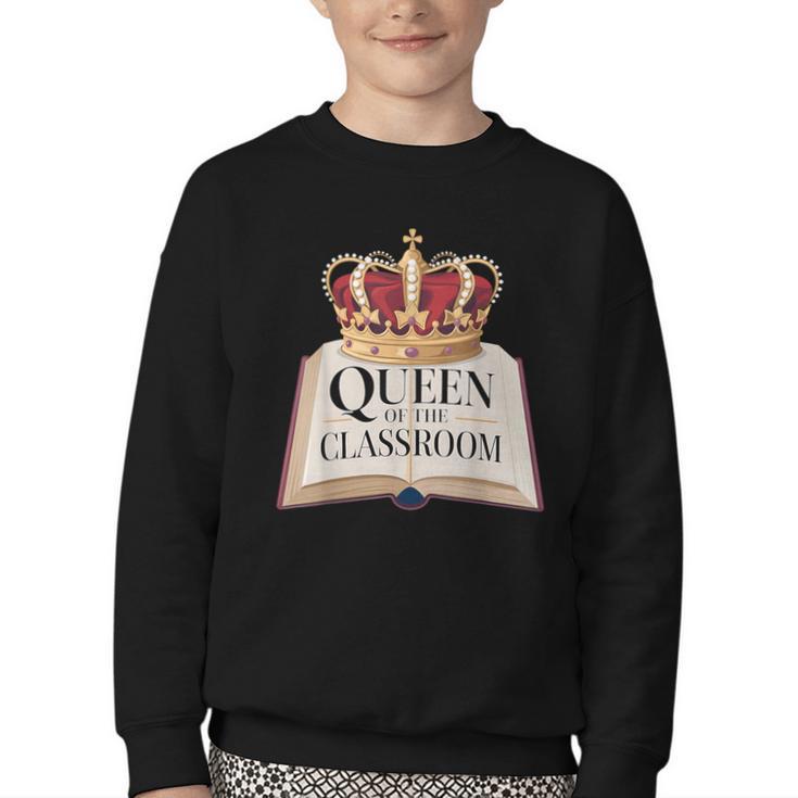 Queen Of The Classroom Appreciation Royal Crown Book Youth Crewneck Sweatshirt