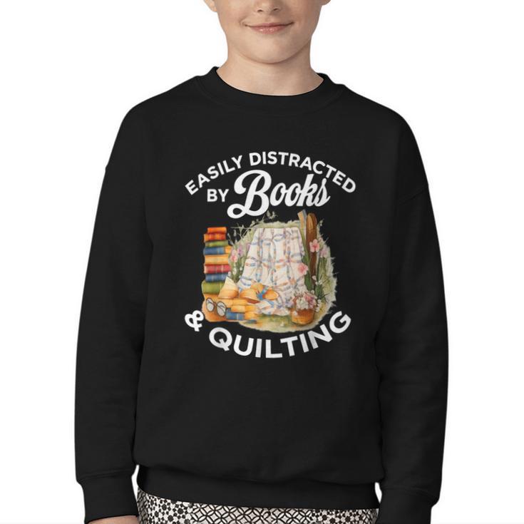 Quilting Sewing Machine Quilter Easily Distracted By Book Youth Crewneck Sweatshirt