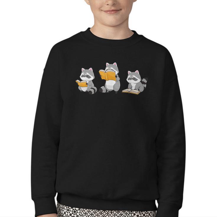 Raccoons Reading Books Raccoon Bookish Bookworm Raccoon Book Youth Crewneck Sweatshirt