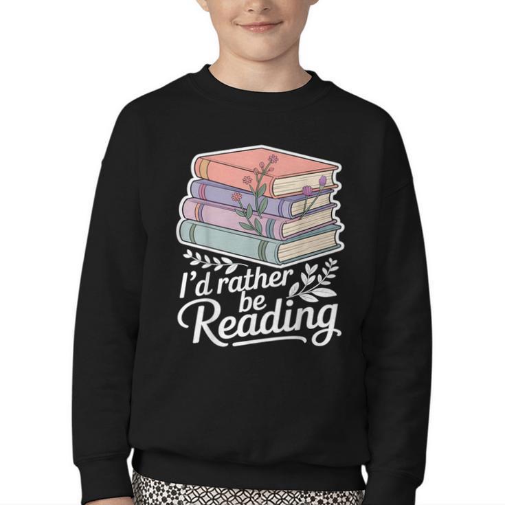 Rather Be Reading Book Lover Stack Youth Crewneck Sweatshirt