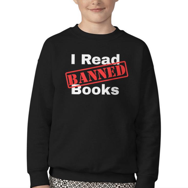I Read Banned Books Censored Red Stamp Reading Librarian Youth Crewneck Sweatshirt