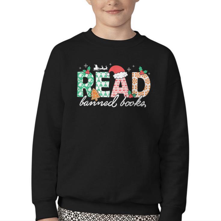 Read Banned Books Christmas Holiday Youth Crewneck Sweatshirt