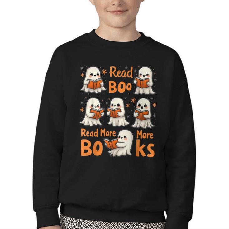 Read Boo KS Read More Bo KS Cute Ghost Reading Book Youth Crewneck Sweatshirt