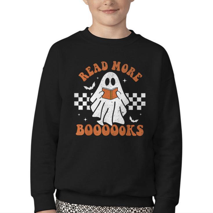 Read More Books Cute Ghost Reading Book Teacher Halloween Youth Crewneck Sweatshirt