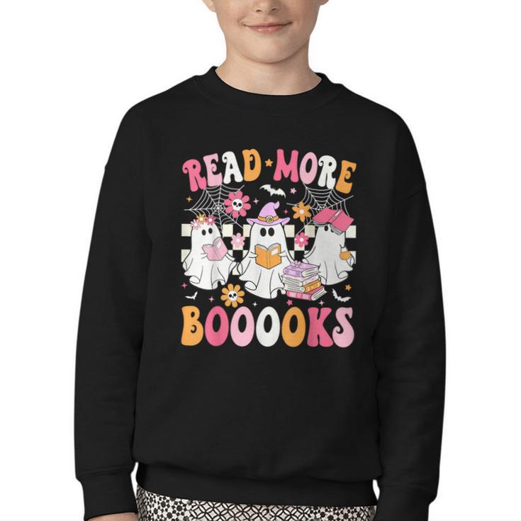 Read More Books Ghosts Reading Book Teacher Halloween Youth Crewneck Sweatshirt