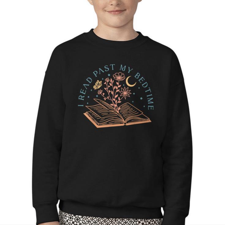 I Read Past My Bedtime Book Flower Butterfly Moon Bookish Youth Crewneck Sweatshirt