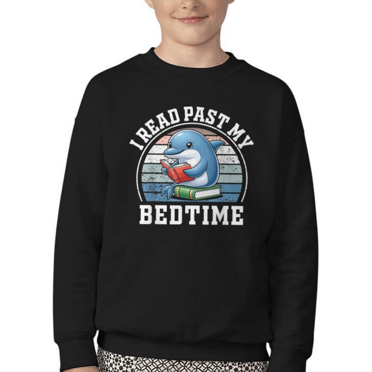 I Read Past My Bedtime Reading Dolphin Book Lover Youth Crewneck Sweatshirt