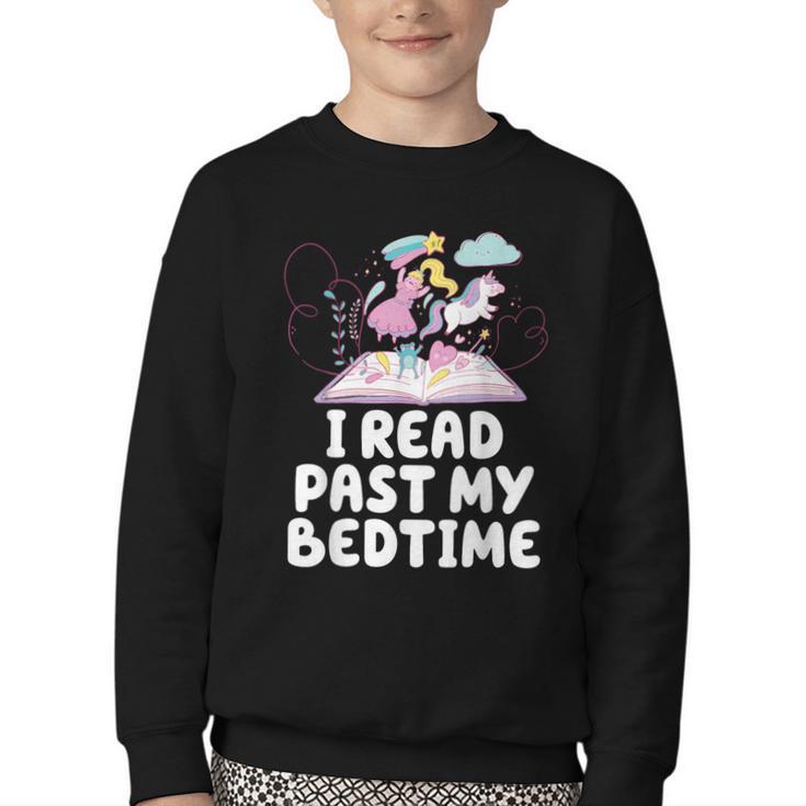 I Read Past My Bedtime Reading Unicorn Book Lover Youth Crewneck Sweatshirt