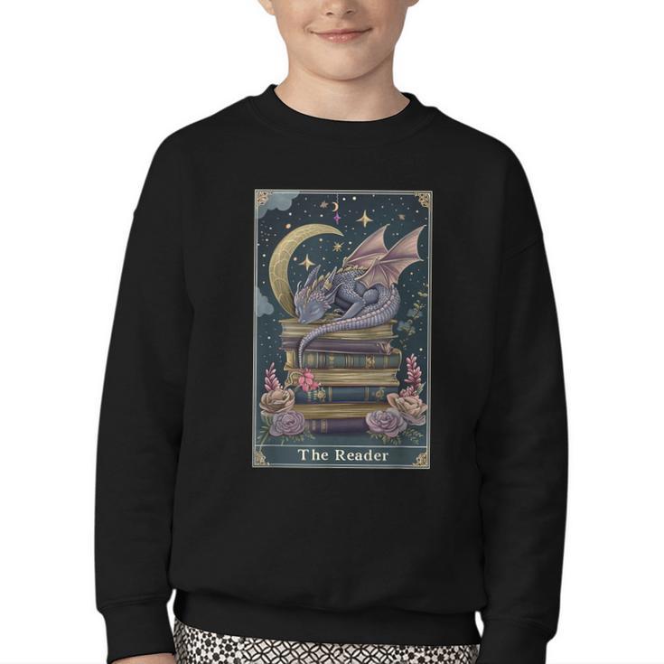 The Reader Tarot Card Book Dragon Romantasy Fantasy Bookish Youth Crewneck Sweatshirt