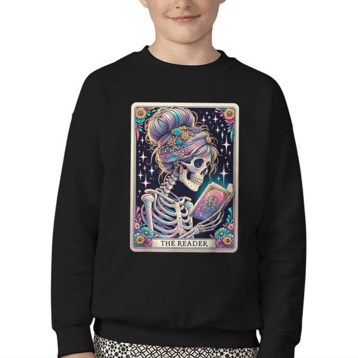 The Reader Tarot Card Women Book Lover Librarian Read Youth Crewneck Sweatshirt