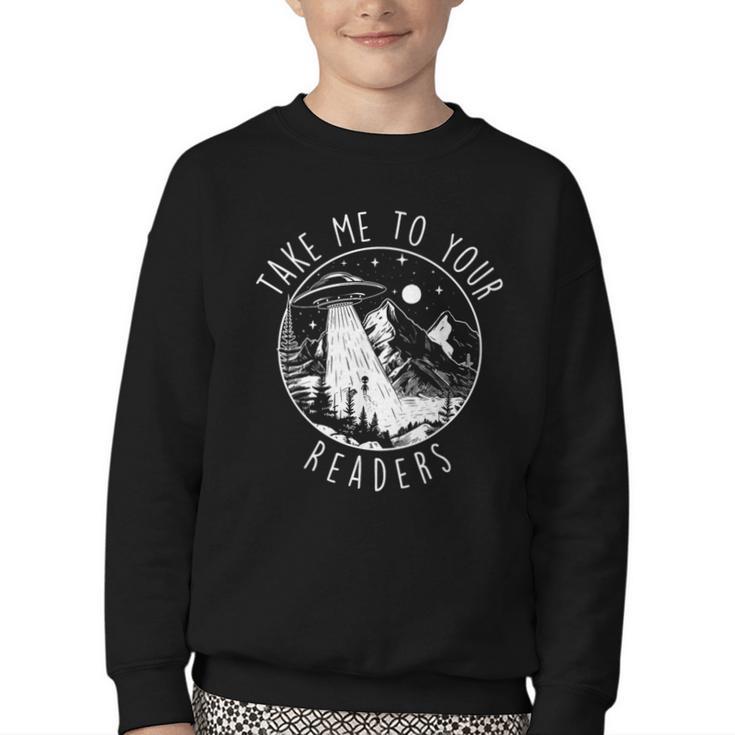Take Me To Your Readers Book Lover Reading Bookworm Youth Crewneck Sweatshirt